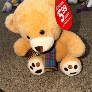 Adorable Tan Teddy Bear with Plaid Scarf